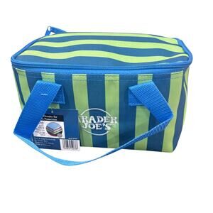 Trader Joe's 2026 Mini Insulated Tote Summer Fun Green Blue Stripe Nylon NEW